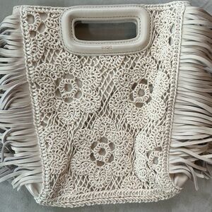 Maje Ivory Crochet Tote with Fringe